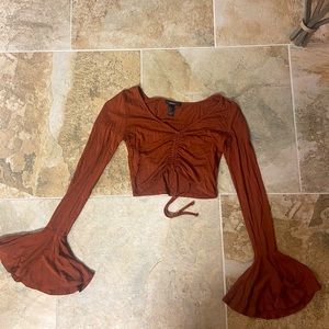 Bell Sleeve cropped cinched long sleeve top